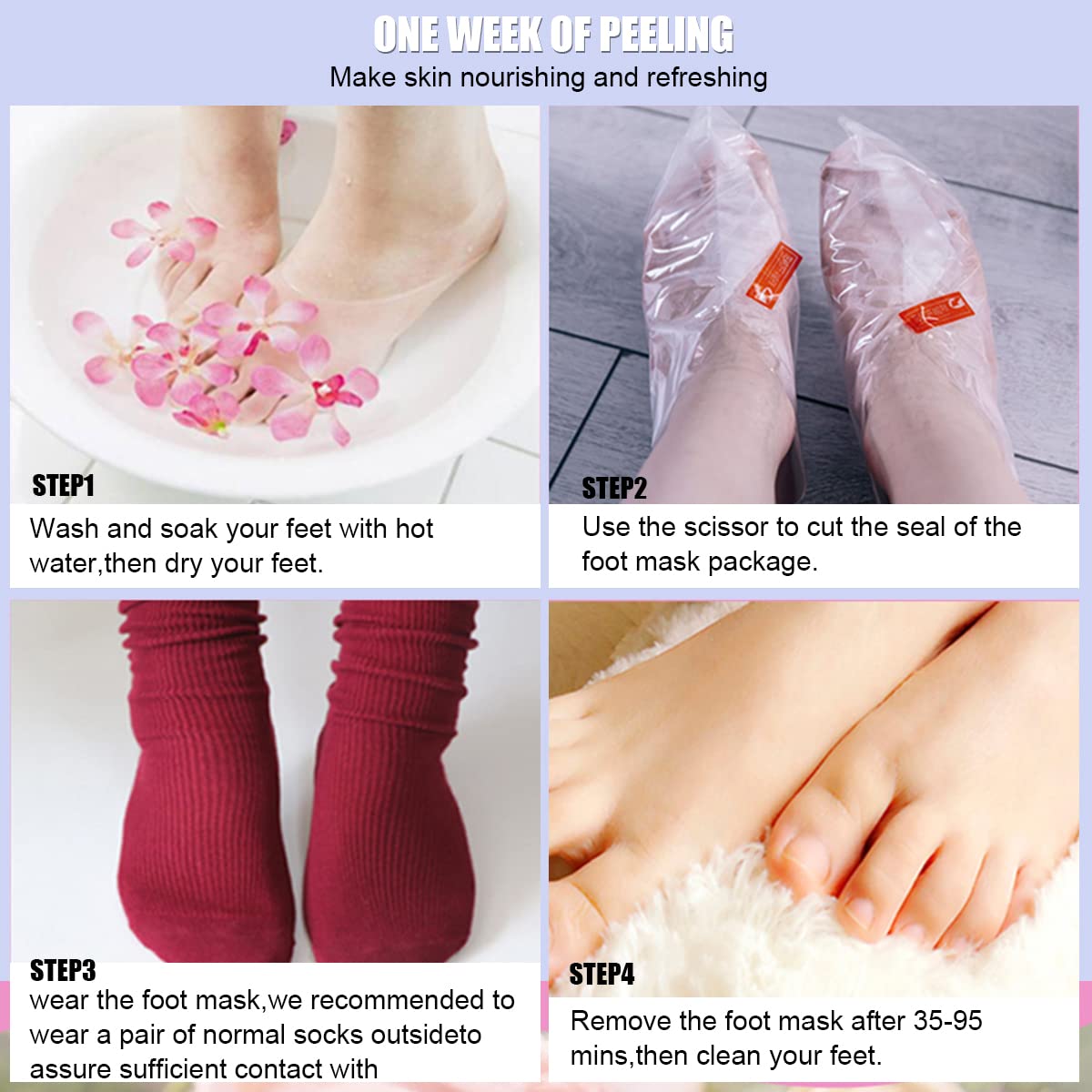 HANNEA Foot Peel Mask for Dead Skin Removal for Women, Lavender Essence Foot Mask, Soften Rough Skin Calluses Dead Skin Callus Remover (2 Pairs) HANNEA Foot Peel Mask for Dead Skin Removal for Women, Lavender Essence Foot Mask, Soften Rough Skin Calluses Dead Skin Callus Remover (2 Pairs)